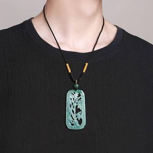 หยกธรรมชาติหยกน้ำเงินหยกไม้ไผ่จี้ UNISEX สไตล์จีนดั้งเดิมของขวัญพร้อมใบรับรองการประเมิน HJ16 - Product Image 4