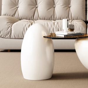 Table basse de salon durable au design unique et contemporain, avec cadre rond en bois blanc et plateau en verre - Product Image 3