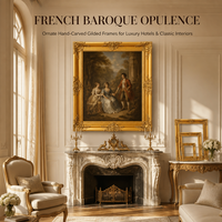 Cadre de miroir mural orné sur mesure, style rococo français, doré et sculpté, avec protection d'angle, pour décoration d'hôtel de luxe