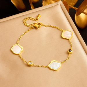 Stainless Steel White Seashell Jewelry <b>Set</b> Hexagon Necklace Earring <b>Bracelet</b> Women's Party Fashion Accessory - Product Image 3
