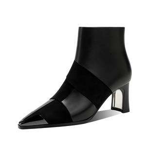 Bottines Western Formelles Personnalisées pour <span class=keywords><strong>Femme</strong></span> Moncheer, à Bout Pointu, Fermeture Éclair, en <span class=keywords><strong>Cuir</strong></span> et Daim, Talon Carré, Embout Métallique - Product Image 4