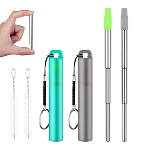 Juego de pajitas telescópicas de metal, pajitas plegables portátiles de acero inoxidable para beber para viajar con cepillo - Product Image 2