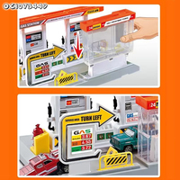 Modèle de station de lavage de voitures et de gazinière en plastique sur mesure, avec 4 voitures miniatures en alliage, jeu de simulation de scène urbaine pour enfants garçons