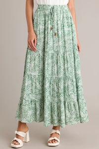 Light Green Vintage Floral Adjustable Natural Waist Summer Trendy Maxi <b>Skirt</b> casual <b>skirts</b> - Product Image 3