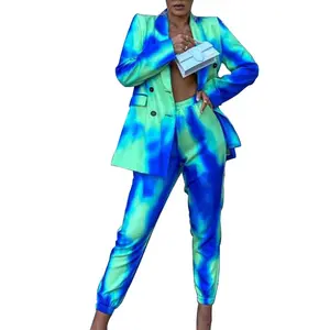 vestito delle signore cravatta lunga Suppliers-10720-SW10 new design ladies tie dye long sleeve suit coats with long pants casual two piece set women sehe fashion