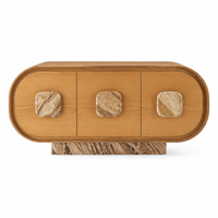 Buffet moderne de luxe 67 pouces en bois naturel avec poignées en travertin, pour projets hôteliers et villas, fabricant OEM/ODM