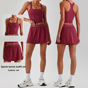 Set Rok Tenis Olahraga untuk Wanita Rompi Tahan Benturan Cepat Kering Atasan Tanpa Lengan Kebugaran Golf Bulu Tangkis Latihan Luar Ruangan Set 2 Potong - Product Image 1