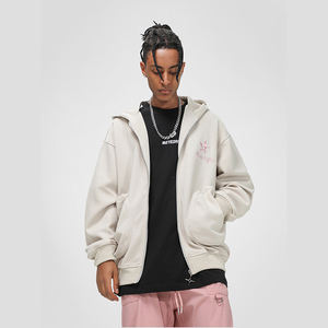 Heavyweight 100% Cotton Winter Baggy Zip-Up <b>Hoodie</b> with Embroidered Letter Pattern and Silk Screen Printing Custom Logo - Product Image 2