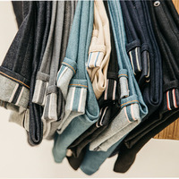 Jeans personnalisés fabricant le stylo Slim 14oz lisière jambe large Selved tissu brut Denim Jeans