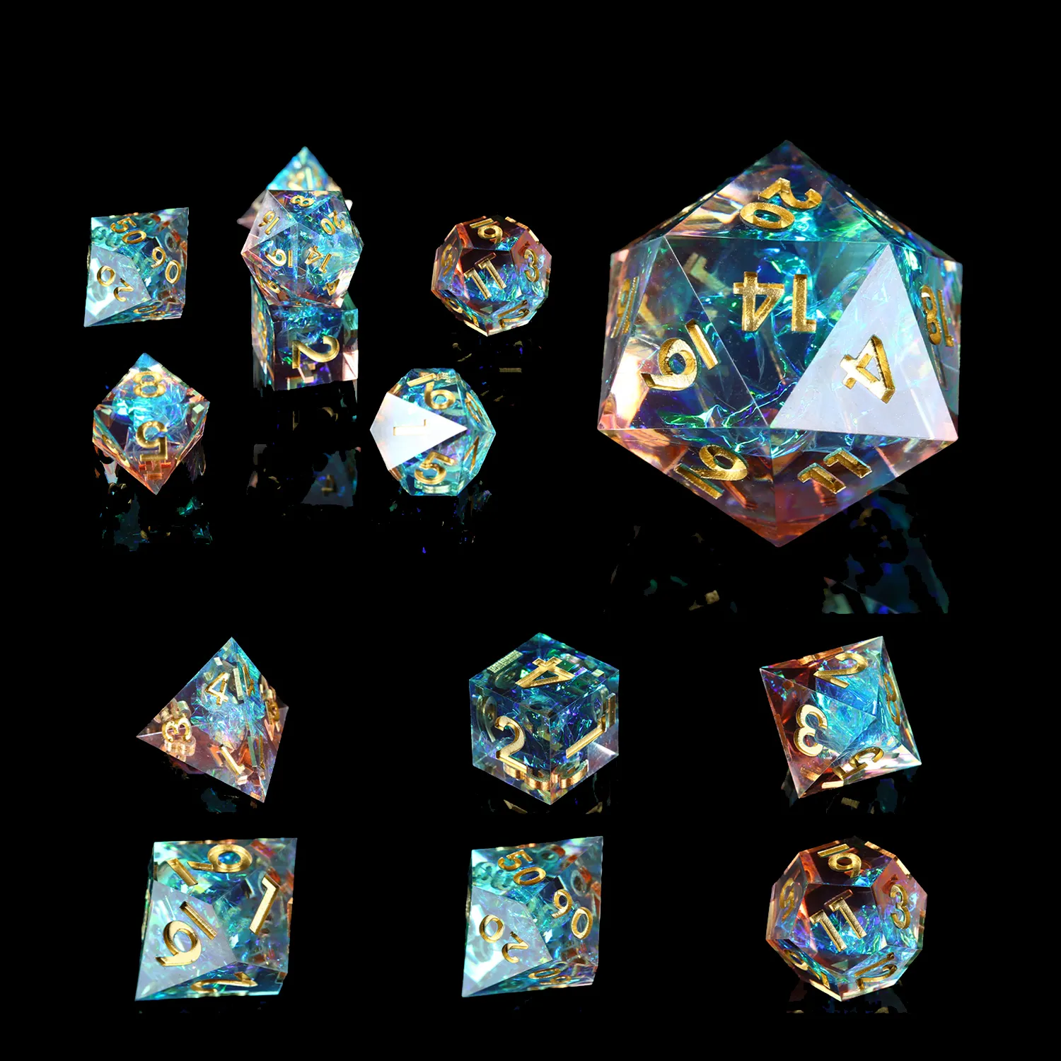 Wholesale custom dice set polyhedral resin multicolor mixed crystal dnd dice set