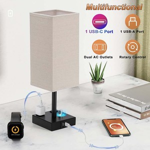 Rotary Control LED Modern <b>Plug</b>-<b>In</b> Middle Size Warm <b>Light</b> Fabric Lamp Shade Bedside Night <b>Light</b> for Home Bedroom Kids Room - Product Image 4