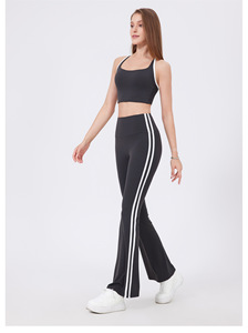 Wholesale Women High Waist Side Double Stripe <b>Flare</b> Yoga Pants Soft Stretch Nude Sense <b>Leggings</b> Running Pilates Active Trousers - Product Image 4