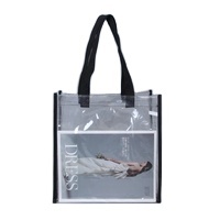 Sac de shopping pliable réutilisable en plastique transparent imperméable personnalisé avec logo imprimé sur mesure - Product Image 2