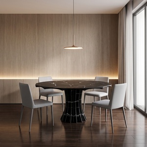 Mesa de Comedor Redonda de Fibra de Vidrio Negra, Mesa de Pedestal Moderna de Estilo Francés para Comedor de Villa - Product Image 3