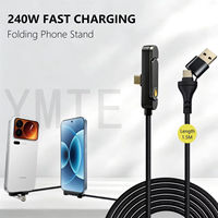 Nouveau support de téléphone multifonctionnel 2-en-1 avec câble USB-A à 30 broches, tête coudée, double C, conception tressée, charge rapide 60W 240W, support pliable