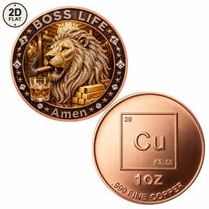 Moneta commemorativa da collezione personalizzata all'ingrosso da 1 oz in rame puro 999, con design Leone con sigaro, whisky e lingotti d'oro, per i più grandi amanti della vita. - Product Image 1