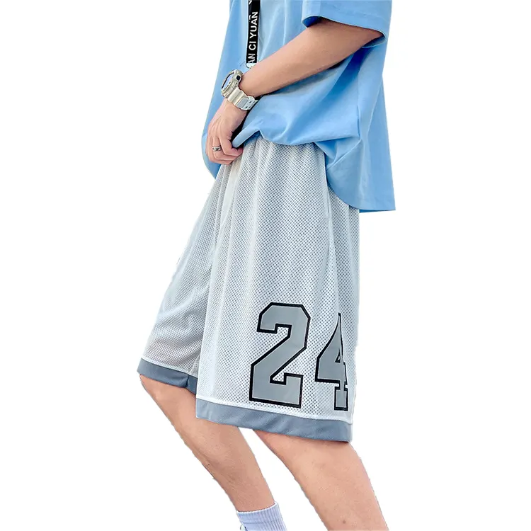 Hochwertige Street Style Mesh Knielange Shorts Sommer Custom Digitaldruck Nummer Logo Herren Basketball Shorts