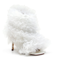 Sandales à talons aiguilles de luxe, bottes à fleurs volumineuses, sandales à bout carré, sandales en maille plissée, sandales de rêve pour femmes, sandales à talons à enfiler