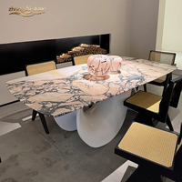 Nouvelle table à manger rectangulaire pour la maison, table à manger de luxe en marbre haut de gamme, plateau en marbre naturel de fabrication artisanale