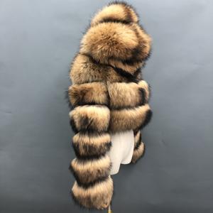 Chaqueta Bomber <span class=keywords><strong>de</strong></span> piel <span class=keywords><strong>de</strong></span> mapache marrón esponjosa para mujer, ropa <span class=keywords><strong>de</strong></span> calle cálida para invierno - Product Image 3