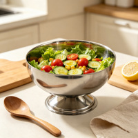 Bol à salade en acier inoxydable sur pied avec mini-fourchette en forme de cœur pour salade, fruits, desserts, collations, vaisselle de buffet