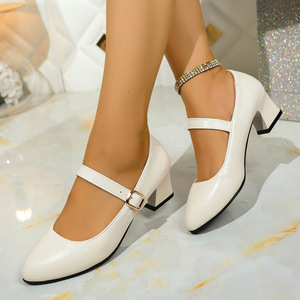 Pointed Toe Thick Heel Professional Flats Plus Size Autumn New Shallow Mouth Flats for Women - Product Image 2