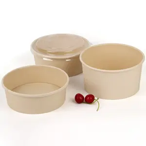 Disposable Biodegradable Bamboo Fiber Paper Packaging Bowl Round Salad Container Bowl With Lid