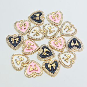 Heart <b>Bow</b> Charms Zinc Alloy Pearl Rhinestone Pendant For Jewelry Bracelet Keychain Gift Unisex F0097 - Product Image 2