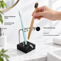 Support de brosse à dents à 2 emplacements avec drainage 3D, support en fil métallique moderne, base à motif marbré pour comptoir de salle de bain