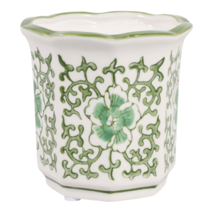 Candela profumata in ceramica scanalata con motivo floreale verde, candela a pilastro per decorazioni interne ed esterne - Product Image 2