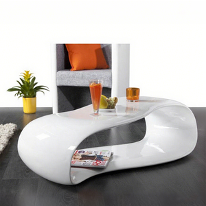 Tavolino da Centro Creativo in Fibra di Vetro, Finitura Bianca Lucida Contemporanea, Scrivania da Tè in Stile Art Déco, Arredamento in Fibra Rinforzata - Product Image 1