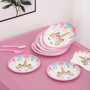 Juego de Platos Desechables de Papel con Tema de Unicornio DAMAI, Vajilla para Fiestas, Juego de Vajilla Rosa para Niños - Product Image 3
