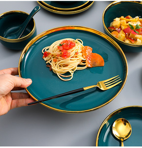 अनुकूलित अद्वितीय यूरोपीयन हड्डी चीन डिनर के साथ रेस्तरां और होटलों के लिए सोने के रिम सूक्ष्म सुरक्षित खाद्य ग्रेड - Product Image 2