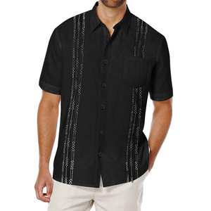 Wholesale <strong>Men's</strong> Cuban Guayabera <strong>Shirt</strong> <strong>Short</strong> <strong>Sleeve</strong> <strong>Linen</strong> Cotton Casual <strong>Shirts</strong> Plain Dyed Summer - Product Image 3