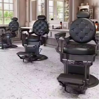 Chaise de barbier de salon rétro de luxe, pompe hydraulique professionnelle, inclinable, pivotant à 360 degrés, réglable en hauteur, en cuir synthétique