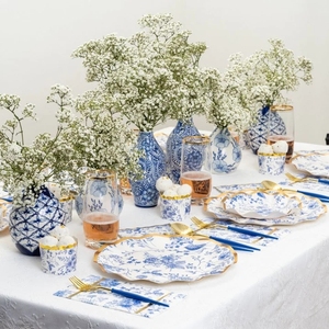 Ensemble de vaisselle jetable DAMAI sur le thème floral bleu pour fête, assiettes en papier, serviettes, gobelets, ensembles d'assiettes en papier, vaisselle - Product Image 6