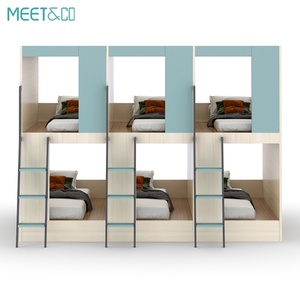 Ensemble de chambre à coucher en bois de style moderne, lit superposé pour 2 à 4 personnes, idéal pour les dortoirs d'étudiants, les auberges de jeunesse, les appartements, les entrepôts, les hôtels, les hôpitaux - Product Image 1