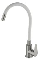 Robinet de cuisine universel HMT en acier inoxydable, design contemporain, orientable à 360°, avec douchette rotative en silicone, finition brossée, monocommande