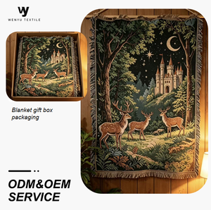 <span class=keywords><strong>Tapiz</strong></span> Tejido Vintage con Diseño <span class=keywords><strong>de</strong></span> Ciervo y Castillo, Manta Jacquard Retro con Flecos, Decoración <span class=keywords><strong>de</strong></span> Pared con Motivo <span class=keywords><strong>de</strong></span> Noche Mágica Iluminada por la Luna - Product Image 1