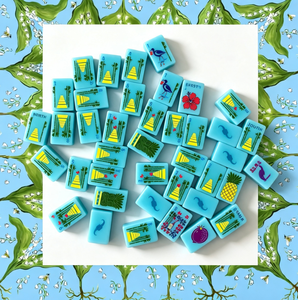Juego de Mahjong Americano de Lujo Personalizado, Portátil, Verde <span class=keywords><strong>Menta</strong></span>, de Una Sola Capa, Acrílico, 160 Piezas, con Patrón de Frutas Tropicales y Tortugas - Product Image 1