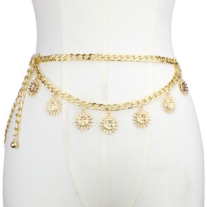 Chaîne de taille pendentif soleil en alliage de zinc pour femme, style hip-hop urbain, chaîne de corps à multiples boucles, bijou de mode pour usage quotidien - Product Image 1