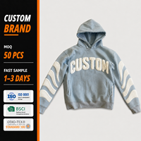 Hoodie Katun Cetak Puff Distressed Custom Oversized Produsen 450 GSM Heavyweight French Terry Polos