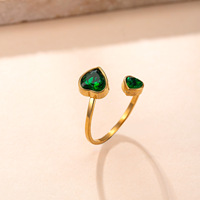 Cincin terbuka berbentuk hati baja tahan karat modis dengan batu zirkon warna-warni untuk wanita