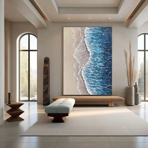 Arte Mural 3D, Pintura Abstracta Azul Grande Pintada a Mano, Arte de Playa con Textura 3D, Pintura de Océano sobre Lienzo, Regalo para la Inauguración de una Casa - Product Image 6