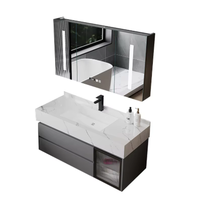 Ensemble de meubles de salle de bain modernes pour hôtel, avec miroir intelligent LED argenté, armoire en bois massif MDF, construction résistante à l'eau en mélamine