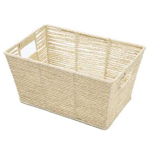 Rectangle 2 Tones Paper Rope Storage Home Kitchen Decorative Hand-woven Storage Basket Containers Or Paper Rope Laundry Basket