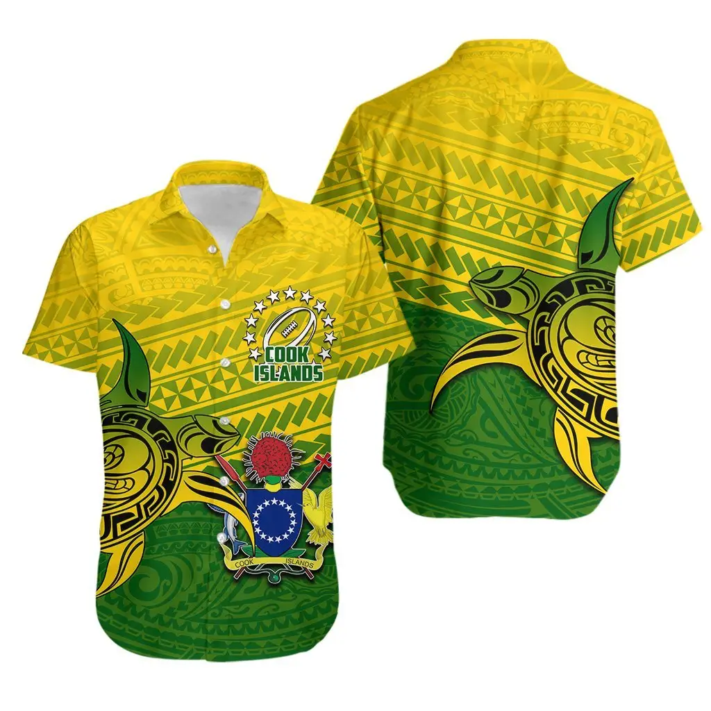 Practical Hot Sale Cook Islands Rugby Turtle Hawaiian Aloha Shirts Wholesale High Quality Polynesian Hawaiian Shirt Low MOQ