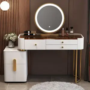 Mobília moderna quarto vaidade madeira maciça LED espelho Vanity dresser combinação disponível para venda em duas cores