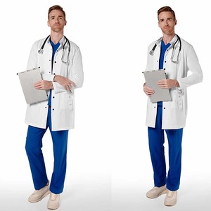 Bata de laboratorio médico profesional para hombre, logotipo personalizado, tela de punto ligera y duradera, bolsillos elegantes para médicos y enfermeras - Product Image 1