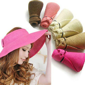 UV Protection Summer Wide Brim Floppy <strong>Straw</strong> Hat Foldable Paper Sun <strong>Visor</strong> for Women Girls Outdoor Travel-friendly Beach Top - Product Image 1